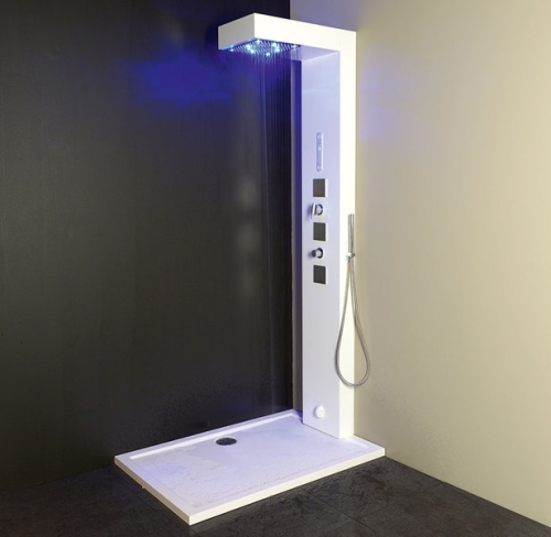 Sapho CUBE zuhanypanel LED fejzuhannyal, gőzzel 220x32x1,3cm, fehér (80810)