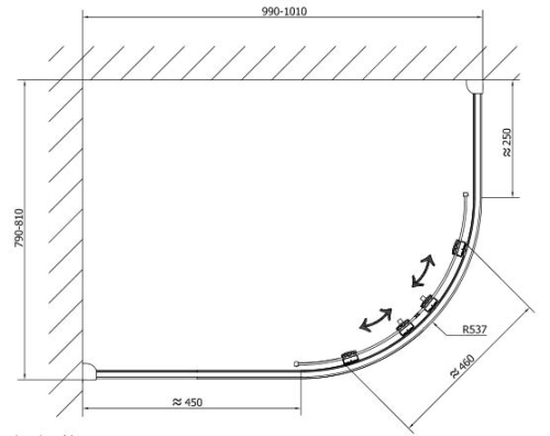 POLYSAN LUCIS LINE 100x80 cm íves zuhanykabin, R550 jobb (DL4815R)