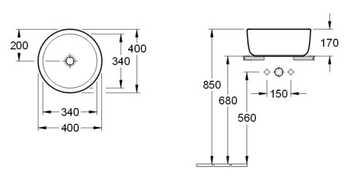 Villeroy and Boch Architectura 40 cm ráültethető mosdó, túlfolyó nélkül 41254101 (4125 41 01)