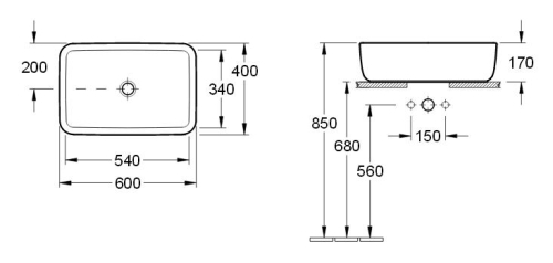 Villeroy and Boch Architectura 60x40 cm ráültethető mosdó, túlfolyóval 41276001 (4127 60 01)