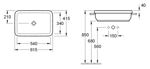 Villeroy and Boch Architectura 61,5x41,5 cm beépíthető mosdó, túlfolyóval 41676001 (4167 60 01)