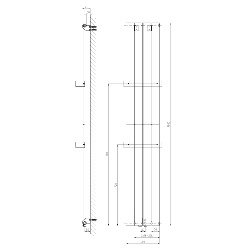Sapho COLONNA 298x1800 mm fürdőszobai radiátor, metál ezüst IR143