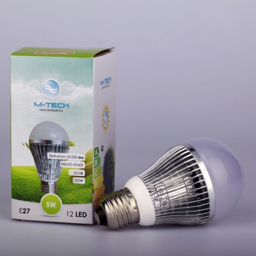 M-Tech E27 Global 12 LED SMD 5W, High Power, 230V, 400Lm Meleg Fehér 3000K, Dimmable MTL461 led izzó