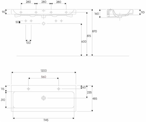 Keramag Icon mosdó 2 csaplyukkal keratect felülettel 120 (120x48,5 cm, 124020600)