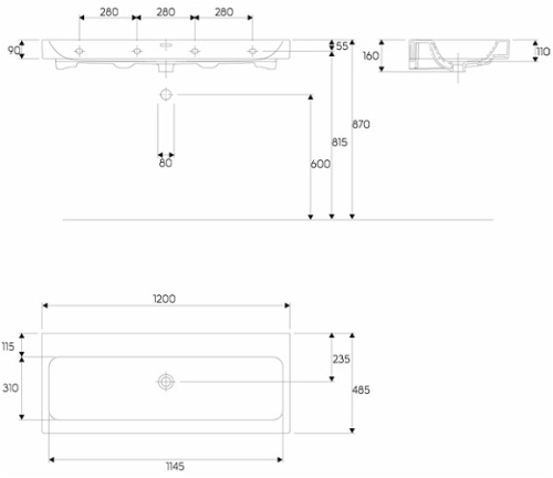 Keramag Icon mosdó csaplyuk nélkül keratect felülettel 120 (120x48,5 cm, 124025600)