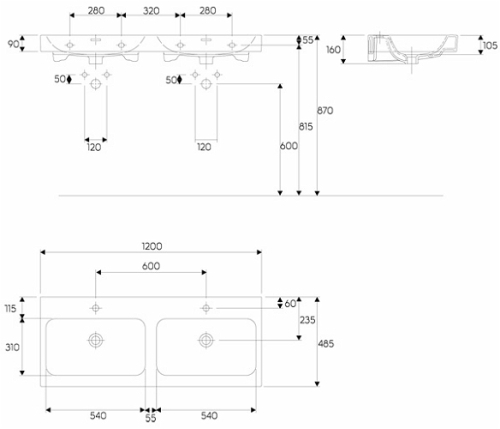 Keramag Icon dupla mosdó 2 csaplyukkal keratect felülettel 120 (120x48,5 cm, 124120600)