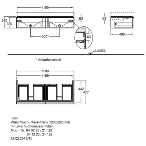 Keramag Icon szekrény dupla mosdó alá matt láva fekete (119x24x47,7 cm, 841221000)