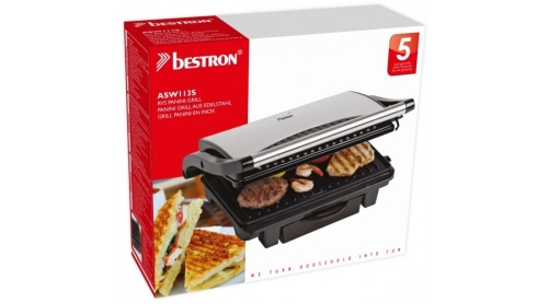 Bestron Panini grillsütő, rozsdamentes acél, 1000 W-os ASW113S