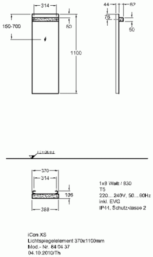 Keramag Icon xs tükör világítással (37x110x4,5 cm, 840537000)