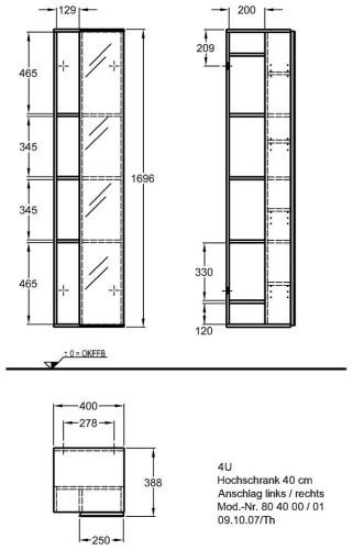 Keramag 4 U magas kiegészítő szekrény (40x170x39 cm, 804000000)