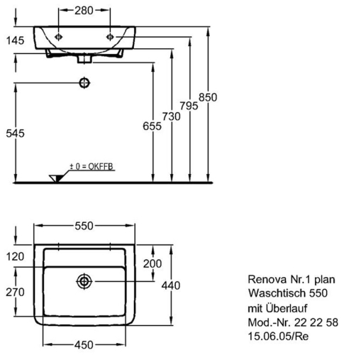 Keramag Renova Nr. 1 Plan mosdó csaplyuk nélkül (55x44 cm, 222258000)