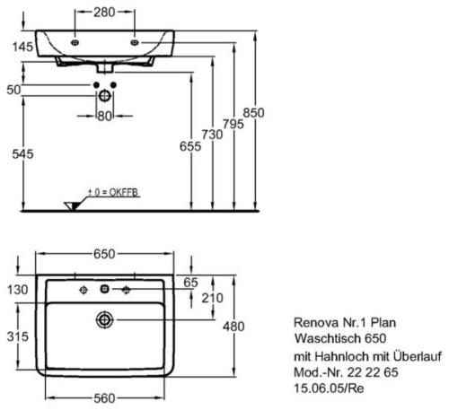 Keramag Renova Nr. 1 Plan mosdó csaplyukkal keratect felülettel (65x48 cm, 222265600)