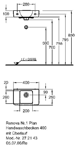 Keramag Renova Nr. 1 Plan kézmosó csaplyuk nélkül (40x25 cm, 272143000)