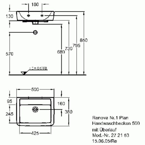 Keramag Renova Nr. 1 Plan kézmosó csaplyuk nélkül keratect felülettel (50x38 cm, 272153600)