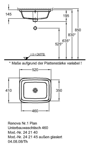 Keramag Renova Nr. 1 Plan alulról beépíthető mosdó (46x35 cm, 242140000)