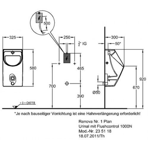 Keramag Renova Nr. 1 Plan vizelde flushcontrol 1000 N automatikus öblítéssel (235118000)