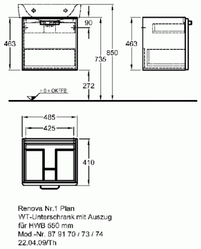 Keramag Renova Nr. 1 Plan mosdószekrény magasfényű wenge (48,5x46,3x40 cm, 879173000)