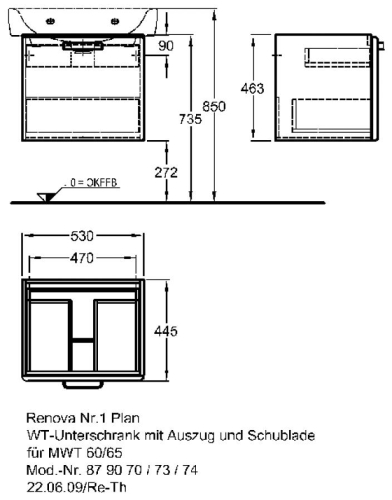 Keramag Renova Nr. 1 Plan mosdószekrény magasfényű fehér (53x46,3x44,5 cm, 879070000)