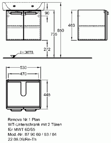 Keramag Renova Nr. 1 Plan mosdószekrény magasfényű fehér (53x46,3x44,5 cm, 879060000)