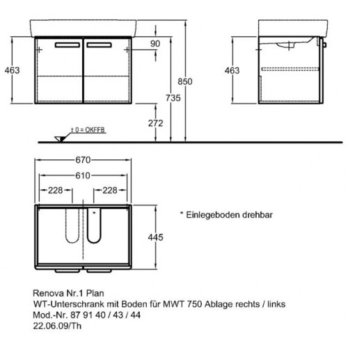 Keramag Renova Nr. 1 Plan szekrény aszimetrikus mosdóhoz magasfényű wenge (68x46,3x44,5 cm, 879143000)