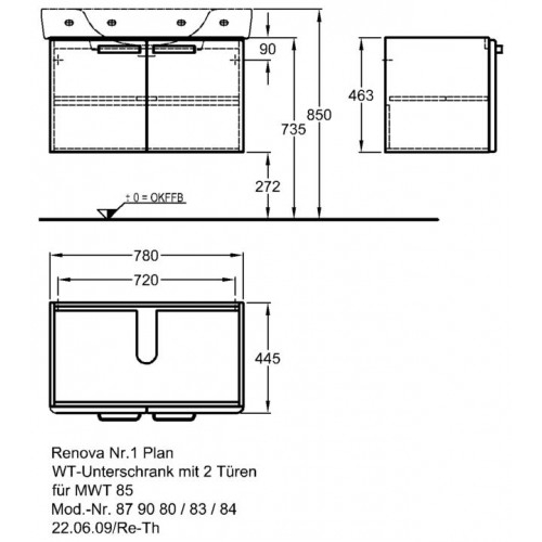 Keramag Renova Nr. 1 Plan szekrény mosdószekrény magasfényű rubin (78x46,3x44,5 cm, 879084000)