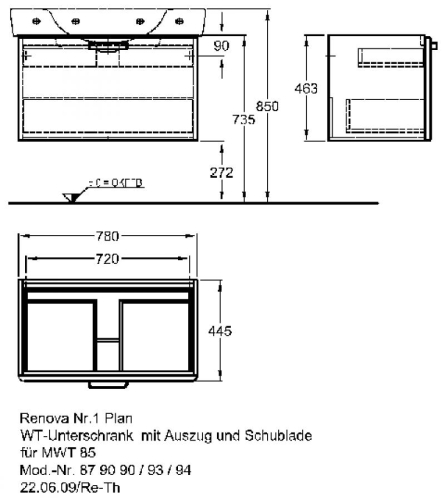 Keramag Renova Nr. 1 Plan szekrény mosdószekrény magasfényű fehér (78x46,3x44,5 cm, 879090000)