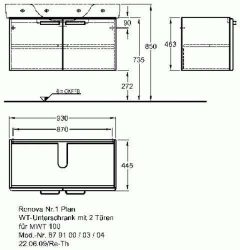 Keramag Renova Nr. 1 Plan mosdószekrény magasfényű rubin (93x46,3x44,5 cm, 879104000)