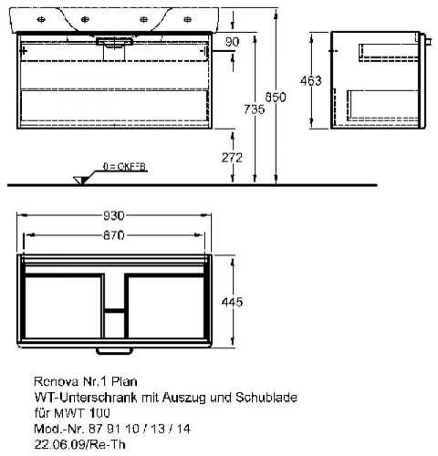 Keramag Renova Nr. 1 Plan mosdószekrény magasfényű rubin (93x46,3x44,5 cm, 879114000)