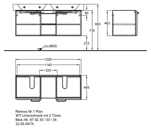 Keramag Renova Nr. 1 Plan szekrény dupla mosdó alá magasfényű fehér (120x46,3x44,5 cm, 879230000)