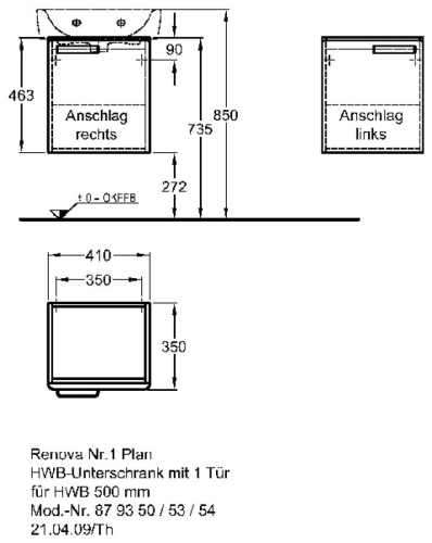 Keramag Renova Nr. 1 Plan szekrény kézmosó alá magasfényű rubin (41x46,3x34 cm, 879354000)