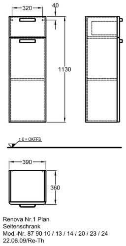 Keramag Renova Nr. 1 Plan alacsony kiegészítő szekrény balos pánttal magasfényű fehér (39x113x36 cm, 879010000)