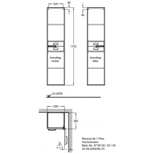Keramag Renova Nr. 1 Plan magas kiegészítő szekrény magasfényű rubin (39x173x36 cm, 879004000)