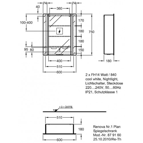 Keramag Renova Nr. 1 Plan tükrösszekrény lámpával (60x75x17 cm, 879160000)