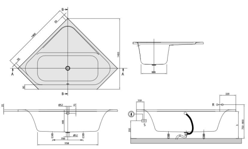 Villeroy & Boch Loop & Friends, Duo, 140x140 cm sarokkád szögletes belső formával UBA140LFS3V-01