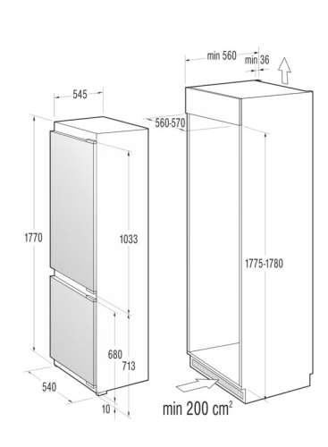Gorenje beépíthető kombinált hűtőszekrény A+, fehér NRKI5181LW