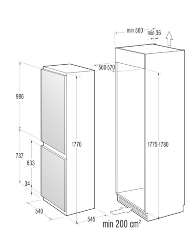 Gorenje beépíthető kombinált hűtőszekrény A+, fehér NRKI4181CW
