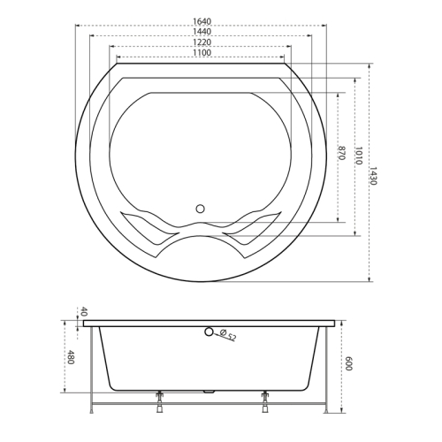 M-Acryl Omega kör alakú kád kádlábbal 12181