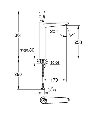 Grohe Eurodisc Joy egykaros magasított, fehér mosdócsaptelep XL-size 23428 LS0 (23428LS0)