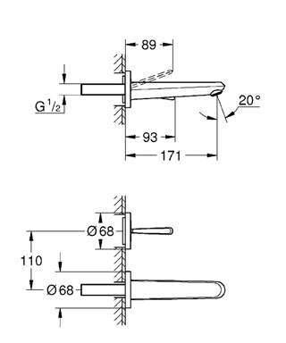 Grohe Eurodisc Joy egykaros fehér, fali mosdócsaptelep M-size 19968 LS0 (19968LS0)