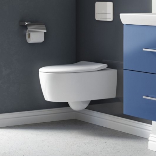 Villeroy & Boch Avento perem nélküli fali wc, CeramicPlus, Slimseat lassú záródású ülőkével kombi pack 5656RSR1 (5656 RS R1)