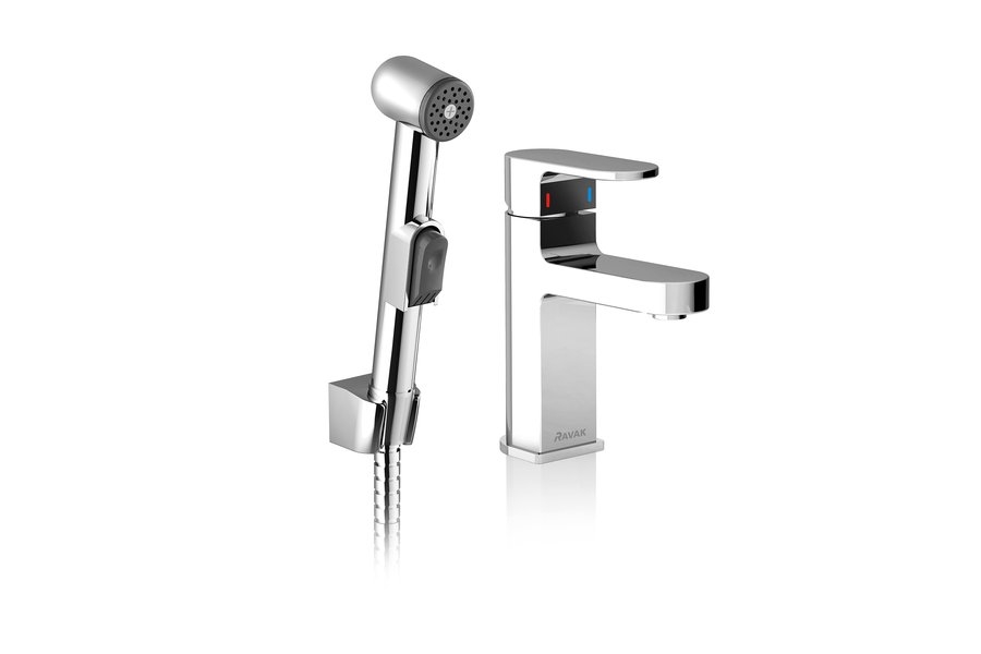 Ravak Chrome CR 112.00 álló mosdócsaptelep bidézuhannyal, leeresztő nélkül X070092