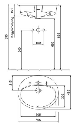 Alföldi Saval 2.0 60x48 cm beépíthető mosdó, EasyPlus bevonattal 6006 40 R1