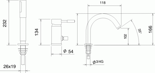Novaservis Tower Tech 3 lyukas perembe szerelhető kádcsaptelep, króm 12045,0
