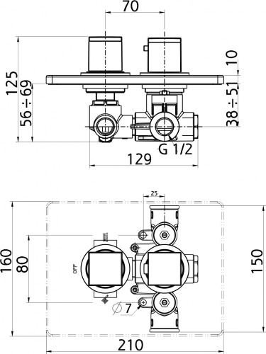 Novaservis Aquasave falba építhető termosztátos zuhanycsaptelep, króm 2850R,0