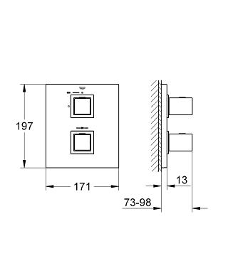 Grohe Grohtherm Cube egyirányú termosztátos falsík alatti zuhany csaptelep 19959 000 (19959000)