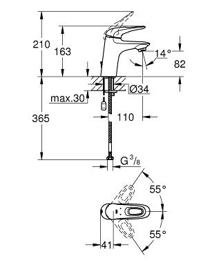 Grohe Eurostyle (2015) egykaros mosdó csaptelep behúzható láncos, S méret 33557003