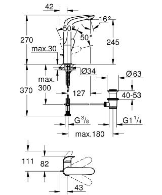 Grohe Eurostyle (2015) egykaros magasított mosdó csaptelep leeresztővel, fehér L méret 23718LS3