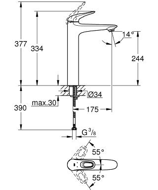 Grohe Eurostyle (2015) egykaros magasított mosdó csaptelep leeresztő nélkül, fehér XL méret 23570LS3