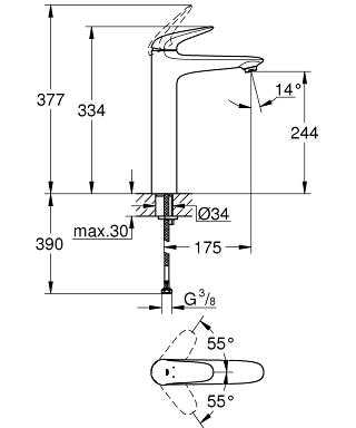 Grohe Eurostyle (2015) egykaros magasított mosdó csaptelep leeresztő nélkül, fehér XL méret 23719LS3
