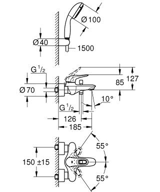 Grohe Eurostyle (2015) egykaros kádtöltő csaptelep zuhanyszettel 33592003